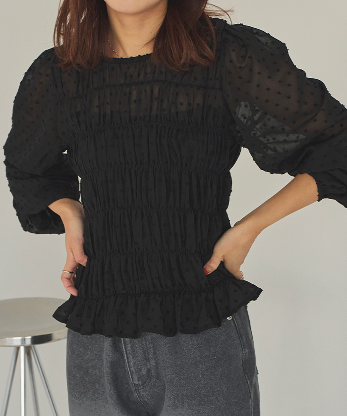シアー楊柳ぽこぽこシャーリングトップス【メール便可／100】 | titivate