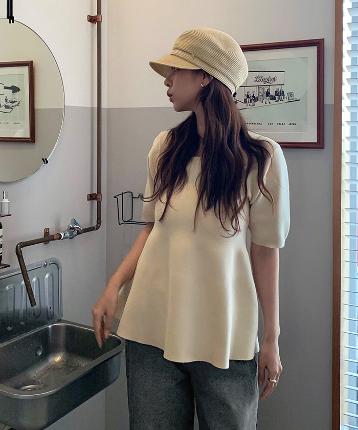 ハーフスリーブペプラムニットトップス | titivate