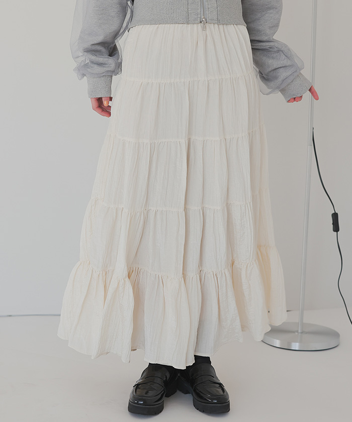 ここ♡ フランシュリッペ　ピンタックティアードスカート セール】【3サイズ展開・新色登場！】シアーオーガンジー