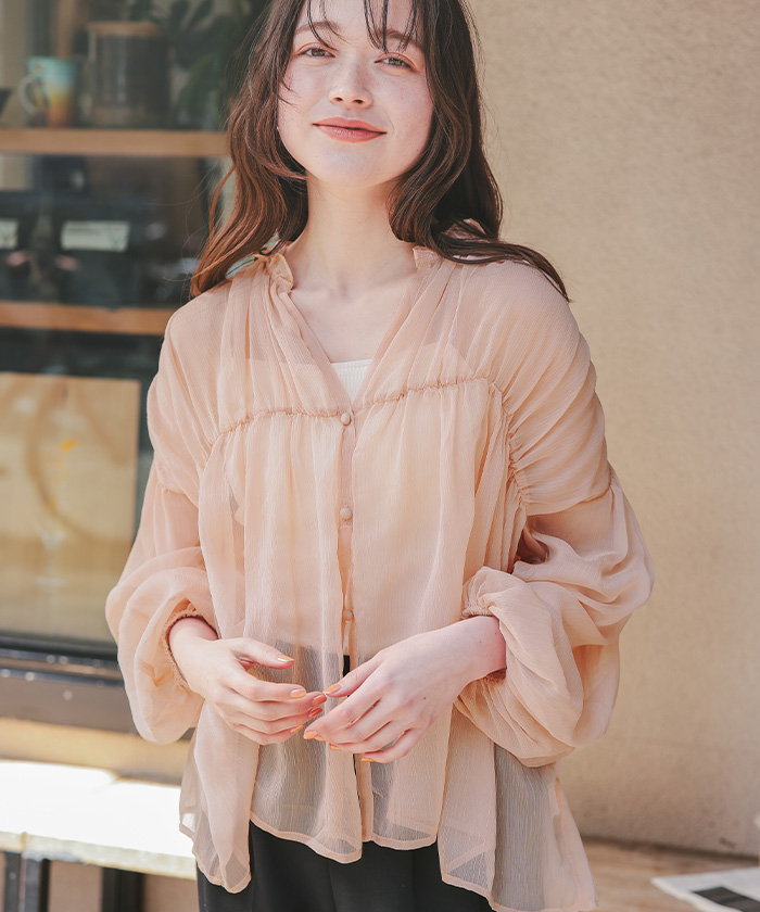 ギャザーデザインシアーブラウス【メール便可／100】 | titivate