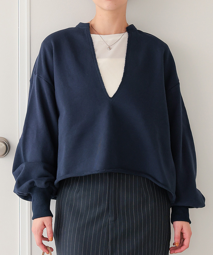 【美品】セブンドット sevendot Vネックフルオーバー ネイビー 美品】セブンドット sevendot Vネックフルオーバー ネイビー