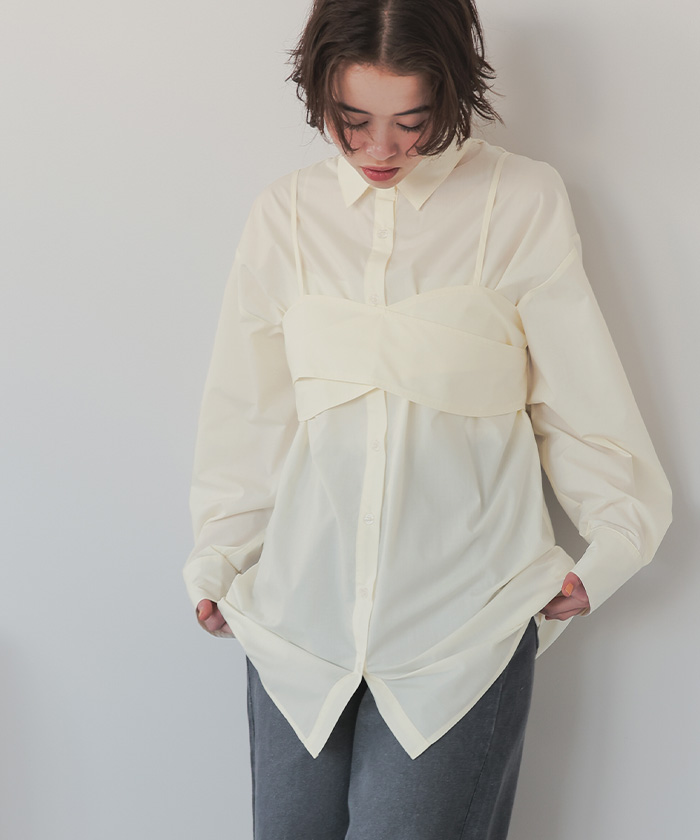 tシャツ コードビスチェデザインレイヤードトップス レディース LIAN tシャツ ビスチェレイヤードトップス レディース