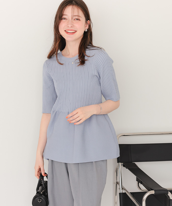 ニット セーター ハーフスリーブ ペプラム ニット トップス レディース titivate ニット セーター 前後2wayハーフスリーブペプラム