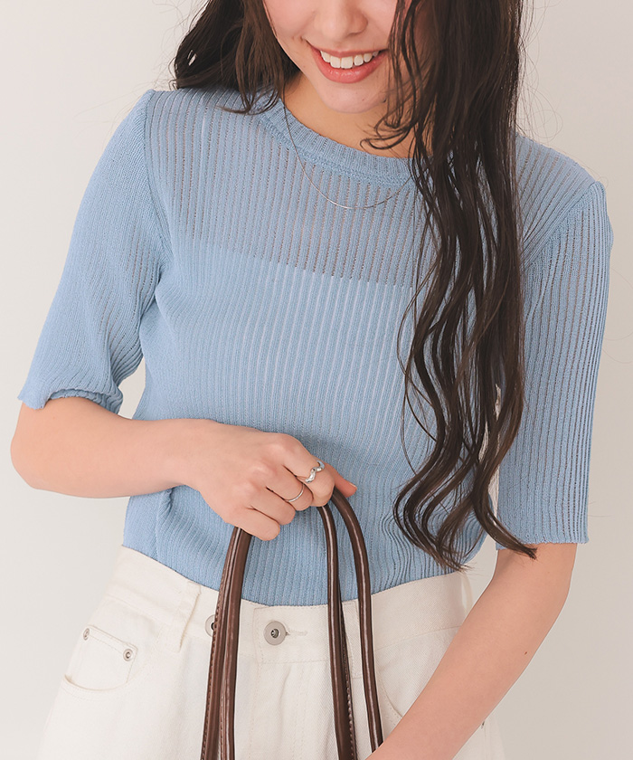 シアーリブ5分袖ニット【メール便可／60】 | titivate