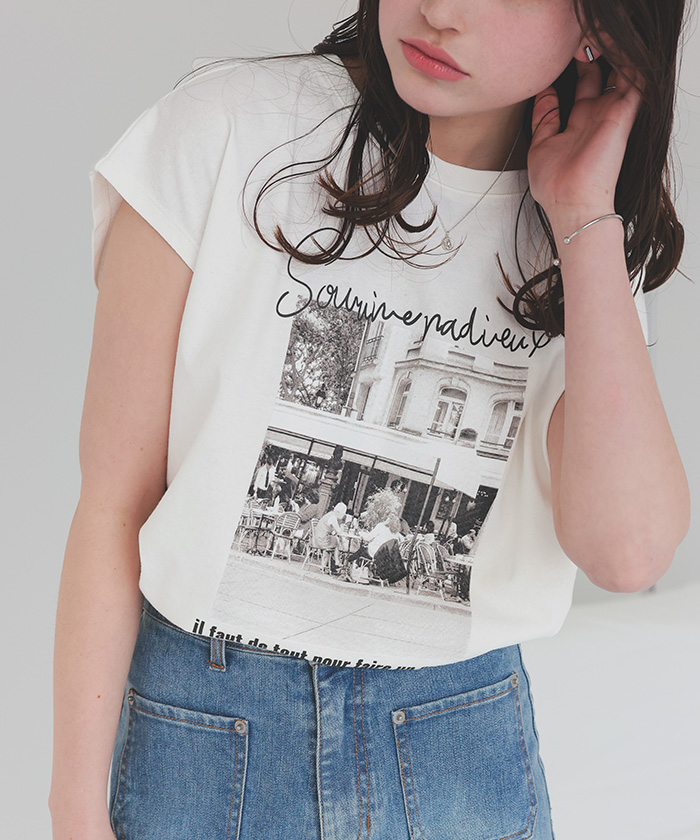 tシャツ Coastal ライトフレンチテリークルー レディース フレンチスリーブピグメントフォトプリントTシャツ【メール便可