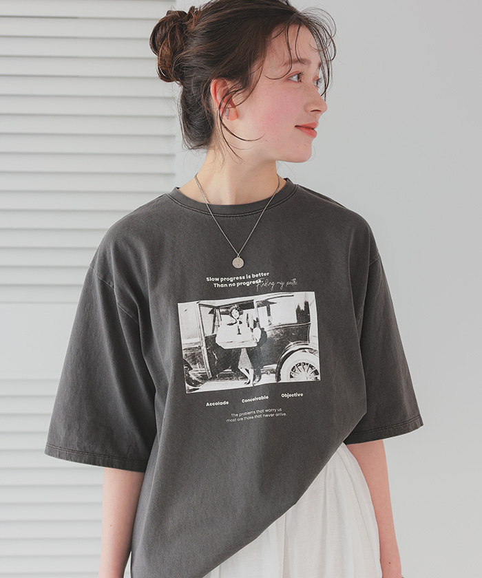 オーバーサイズピグメントフォトプリントTシャツ【メール便可