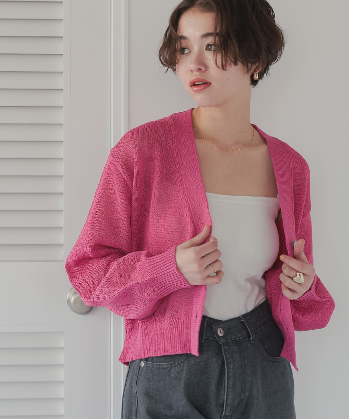 リネンタッチVネックニットカーディガン | titivate