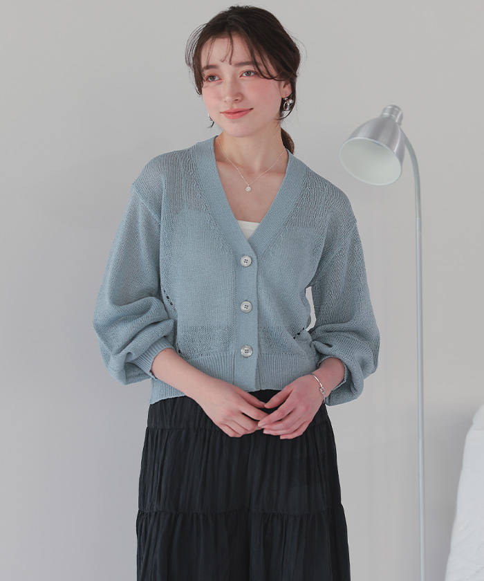 リネンタッチVネックニットカーディガン | titivate