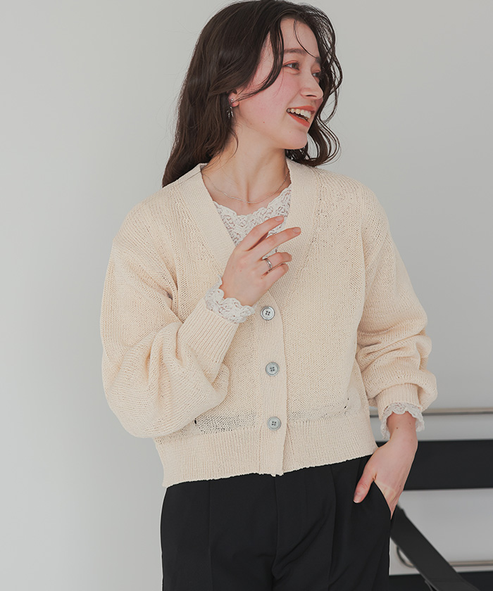 リネンタッチVネックニットカーディガン | titivate