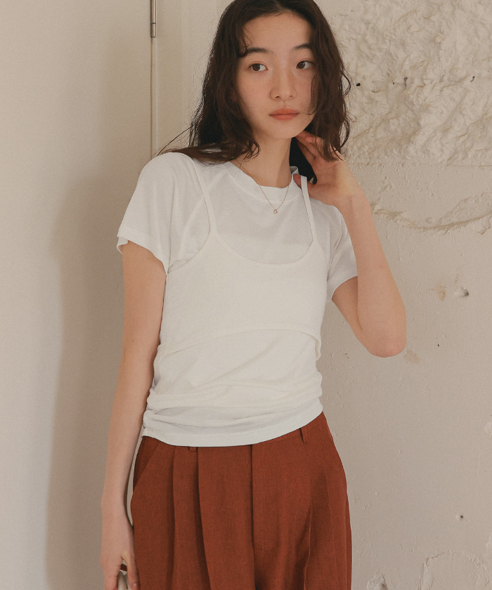 フレアデザインシャツスリットベストのレイヤードセット[K](T) セットアイテム】レイヤードカットトップス(Tシャツ/カットソー