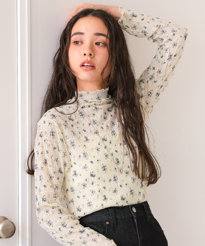 フラワーレースボトルネックトップス | titivate