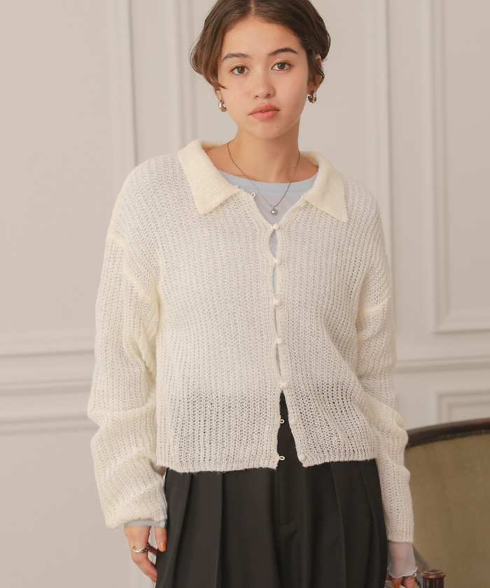 起毛糸ポロ襟シアーニット | titivate