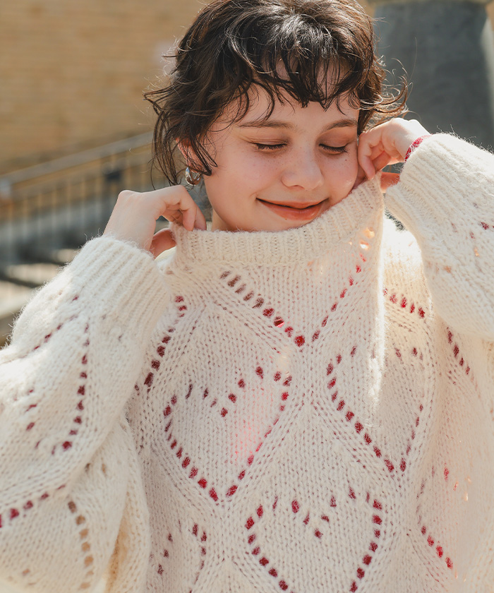 forte_forte 透かし編みニット　シルク　モヘア　カシミヤ モヘアタッチ透かし編みプルオーバー