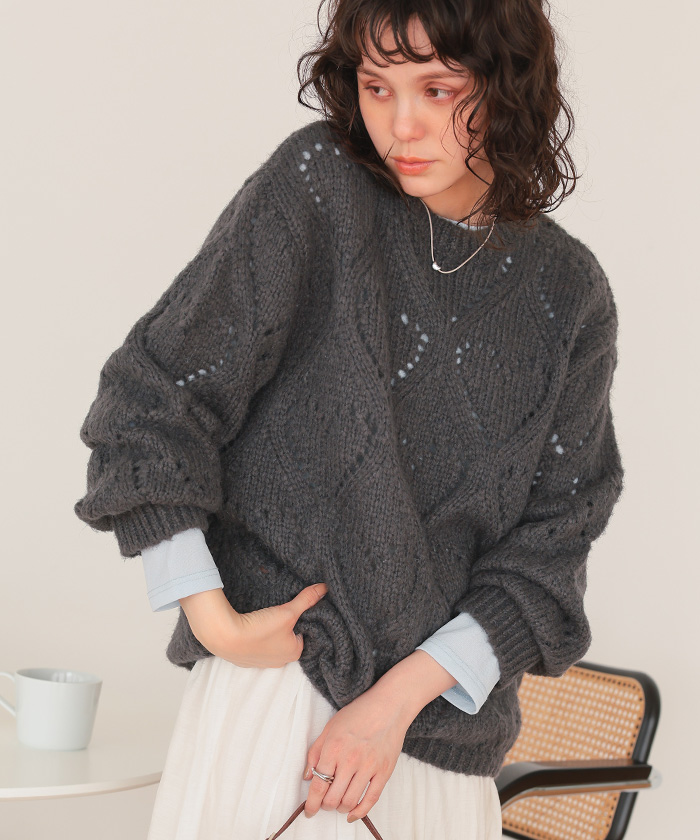 ハート透かし柄モヘアタッチニット | titivate