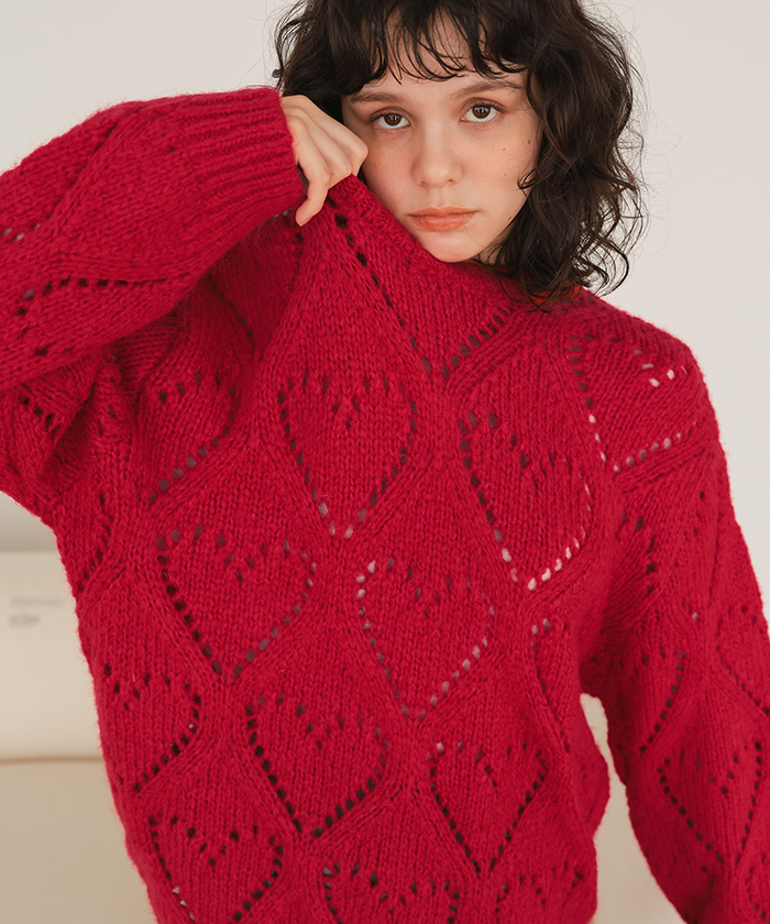 ハート透かし柄モヘアタッチニット | titivate