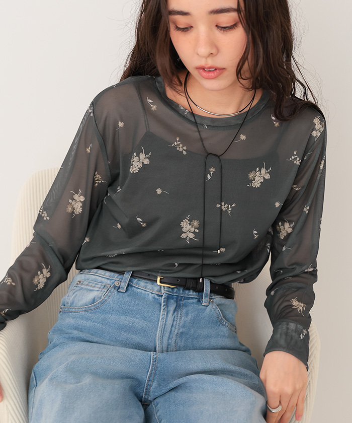 フラワーシアークルーネックトップス | titivate