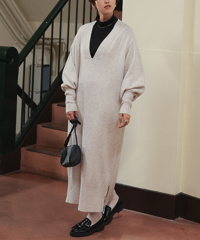 ウェーブネックニットワンピース | titivate