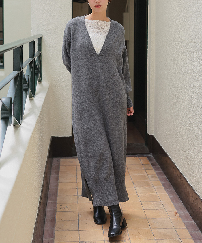 ウェーブネックニットワンピース | titivate