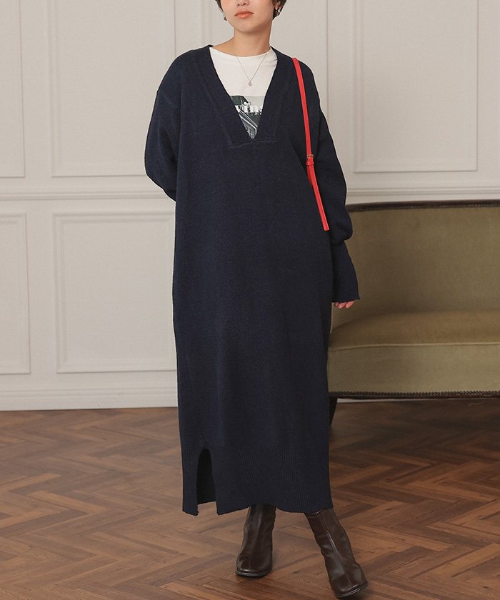 ウェーブネックニットワンピース | titivate