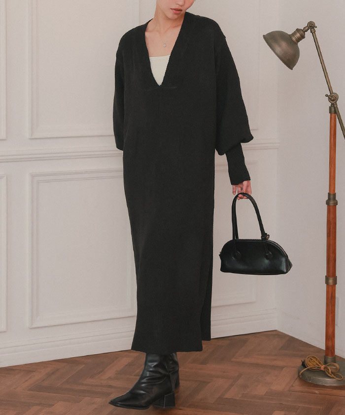 ウェーブネックニットワンピース | titivate