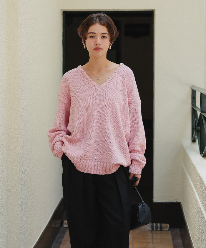 ルーズ深Vネックニットプルオーバー | titivate