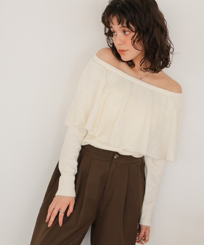 ウールブレンドマルチwayフリルニットトップス | titivate