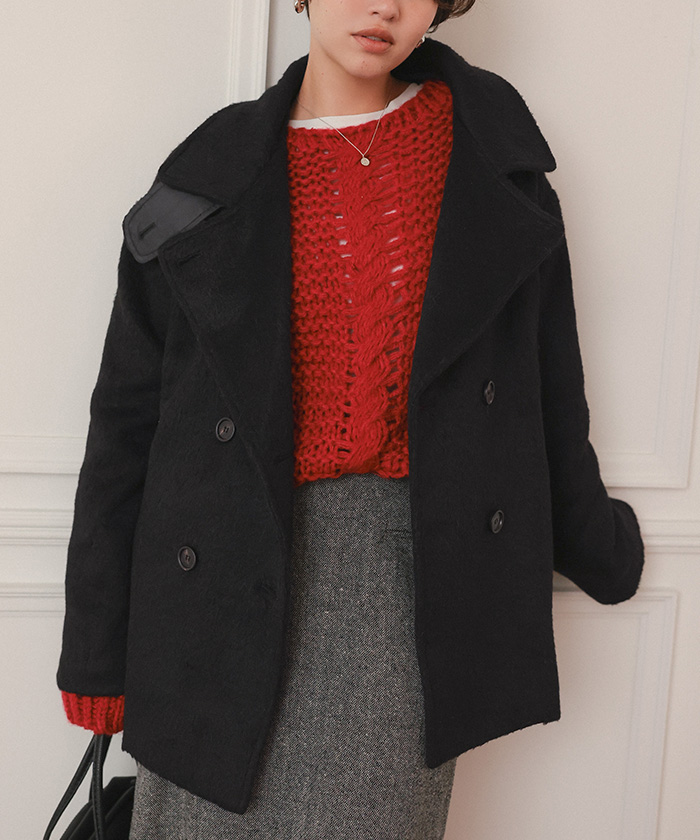 美品✨マックスアンドコー　アルパカ混シャギー リブニット ミドルコート　ブラック コート＆ジャケット - MAX&Co. | マックス アンド コー公式