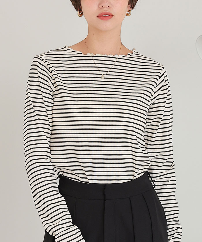 リブカットソーメローデザイントップス | titivate