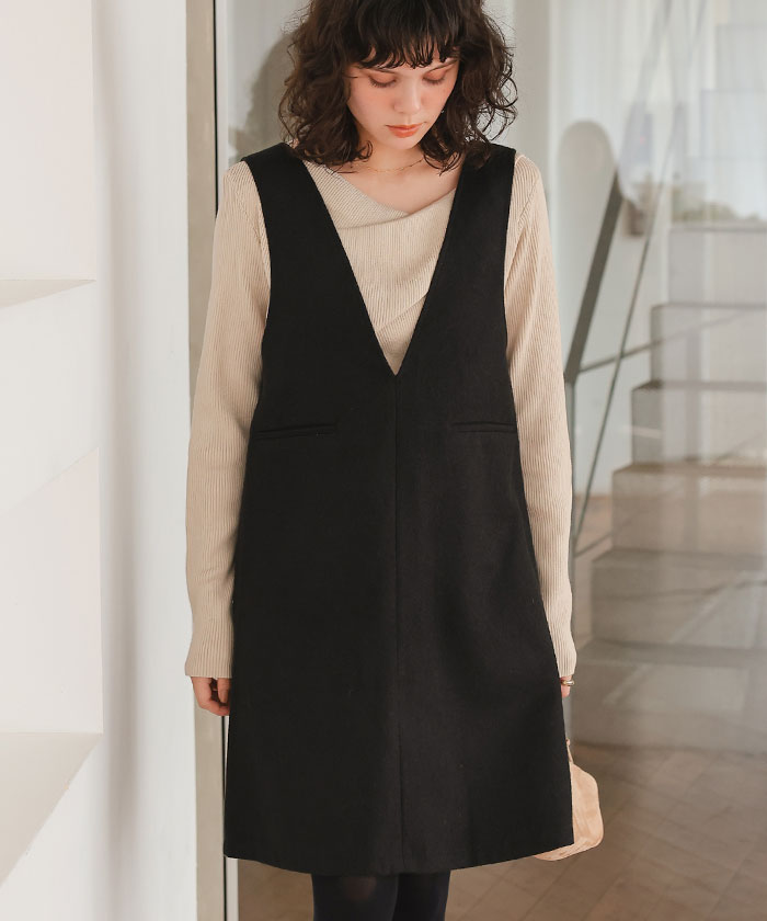 Vネックツイードショートジャンパースカート | titivate