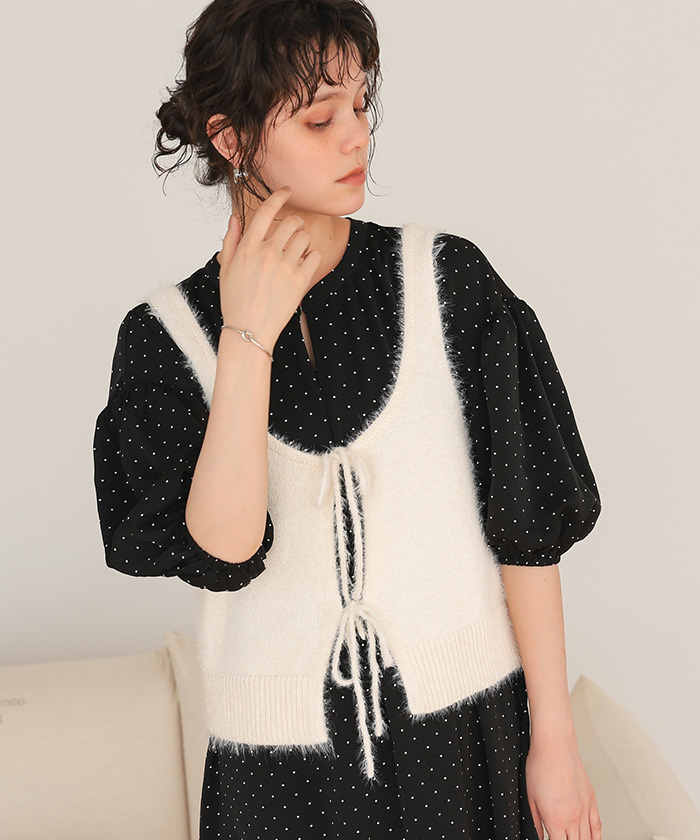 前後2wayリボンデザインシャギーニットビスチェ【メール便可／100