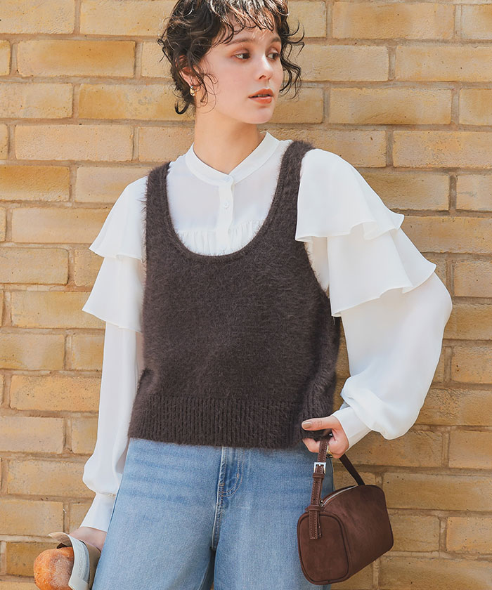 前後2wayリボンデザインシャギーニットビスチェ【メール便可／100