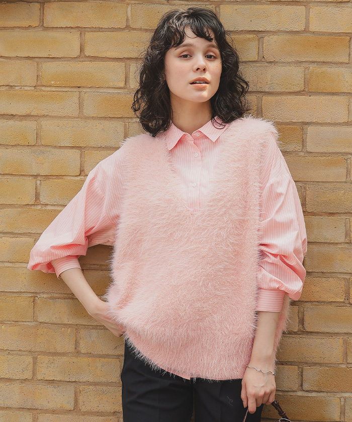 Vネックオーバーサイズシャギーニットベスト | titivate