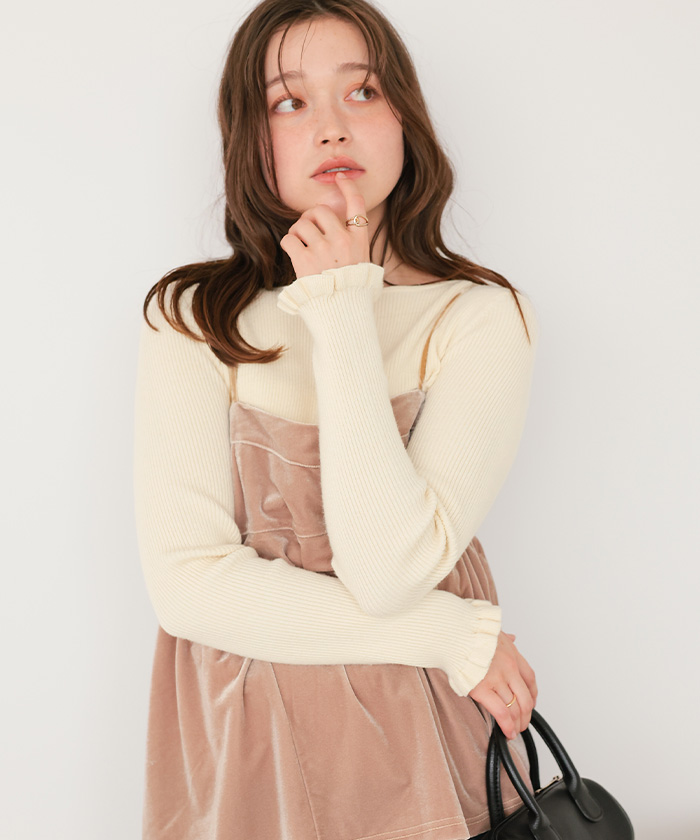 ふわふり ふわっとタッチフリルスリーブリブニット | titivate