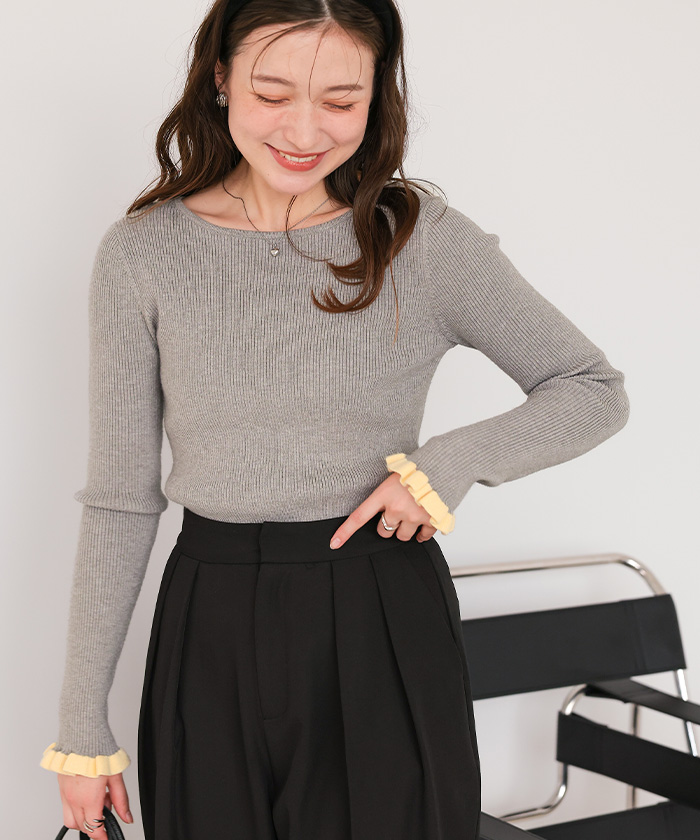 ふわっとタッチフリルスリーブリブニット | titivate ふわっとタッチフリルスリーブリブニット | titivate