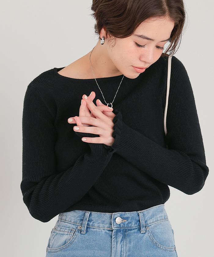 ふわっとタッチフリルスリーブリブニット | titivate