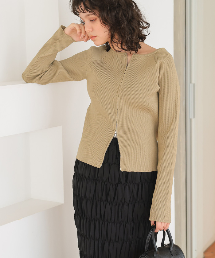 前後2wayダブルジップニットプルオーバー | titivate