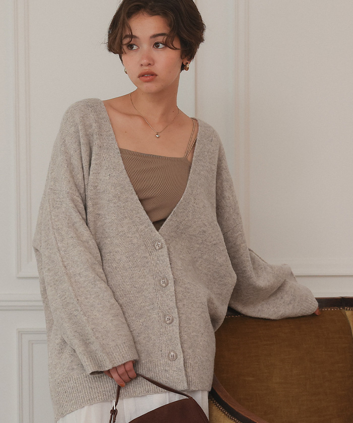 深Vネックルーズニットカーディガン | titivate