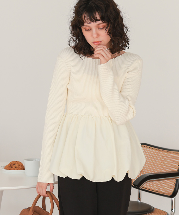 ヘムバルーンドッキングボートネックリブニット | titivate