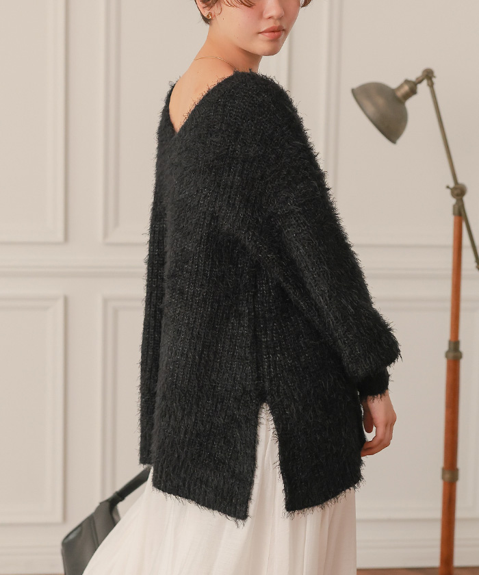 前後2wayサイドスリットシャギーチュニックニット | titivate