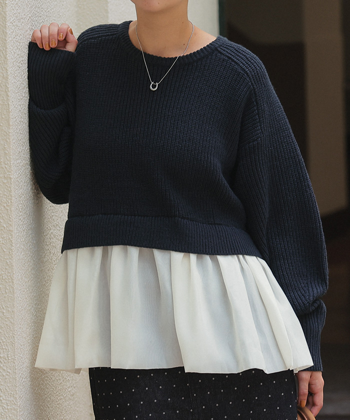 シアーペプラムドッキングニットプルオーバー | titivate