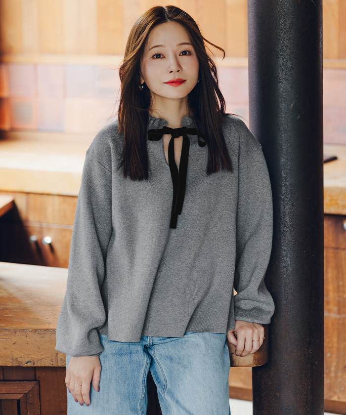 andmary ミロリボンニットトップス グレイル GRL 前後2Wayケーブル編みレースアップリボンニットトップス