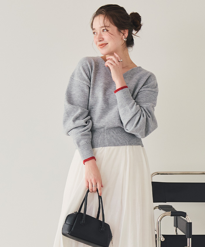 Vネックゆるっとベーシックニットトップス | titivate