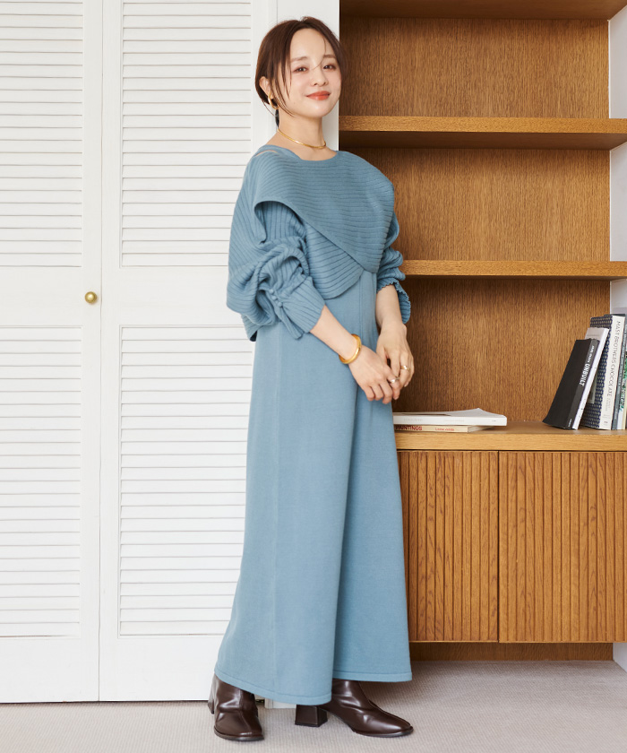 カシュクールリブトップスニットセットワンピース | titivate