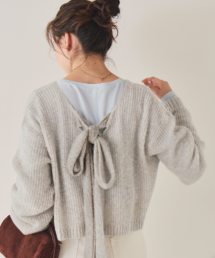 前後2wayリボンデザインシアーローゲージニット | titivate
