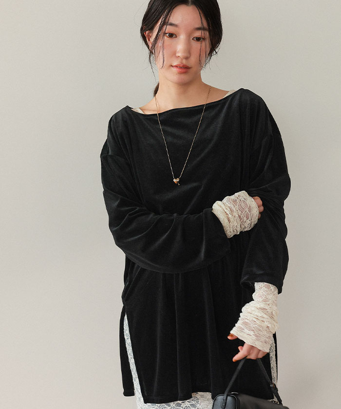 シアーベロアオーバーサイズロングTシャツ | titivate