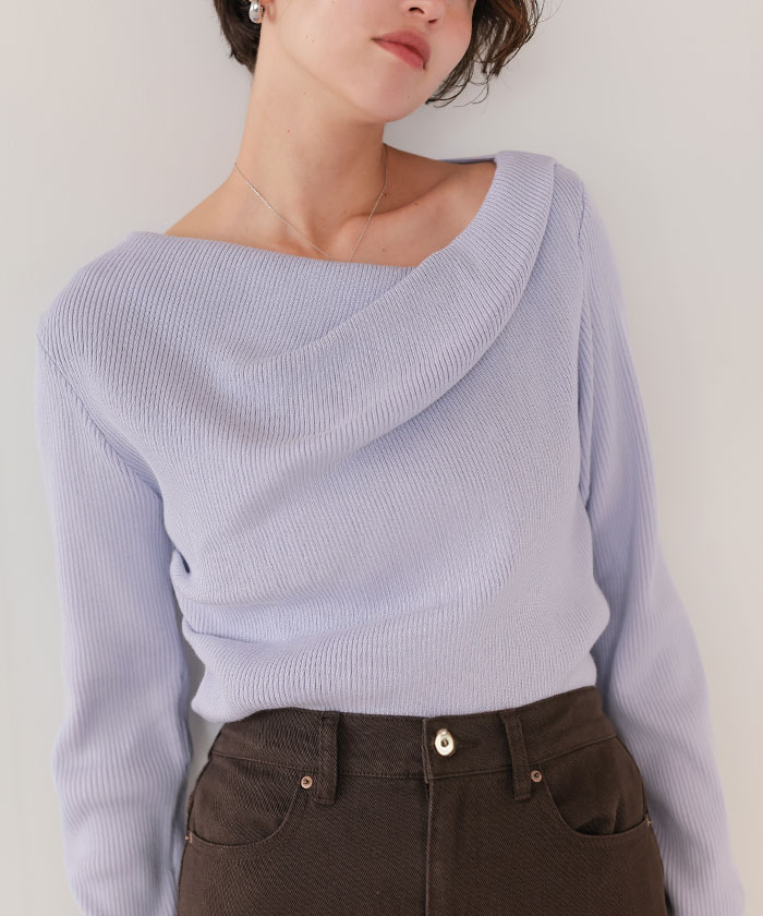 オフショルダーリブニットトップス | titivate