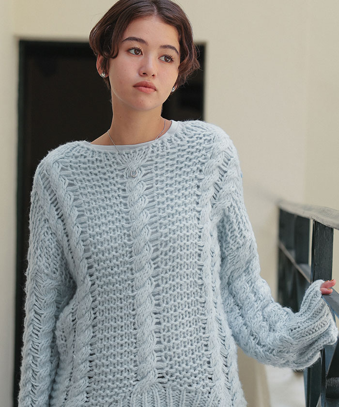 ハンドライクボートネックケーブルニット | titivate