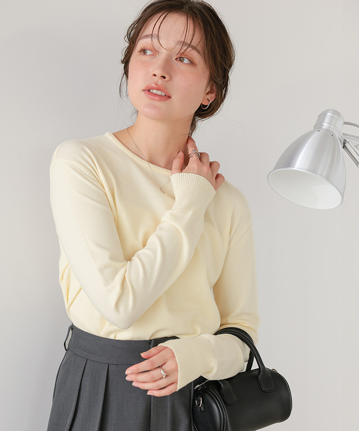 なめらか手触りカシミヤタッチクルーネックニット | titivate