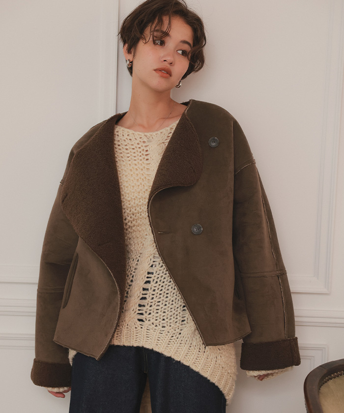 フェイクムートンノーカラージャケット | titivate