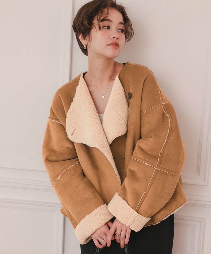 フェイクムートンノーカラージャケット | titivate